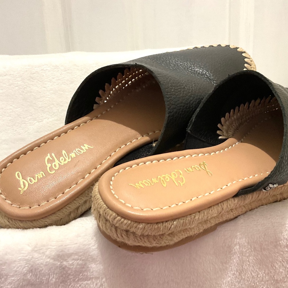 Sam Edelman Black Austin Espadrille Closed Toe Sandal Tumbled Leather 7.5M - Picture 11 of 14
